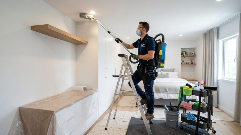 Professional handyman cleaning service removing building dus