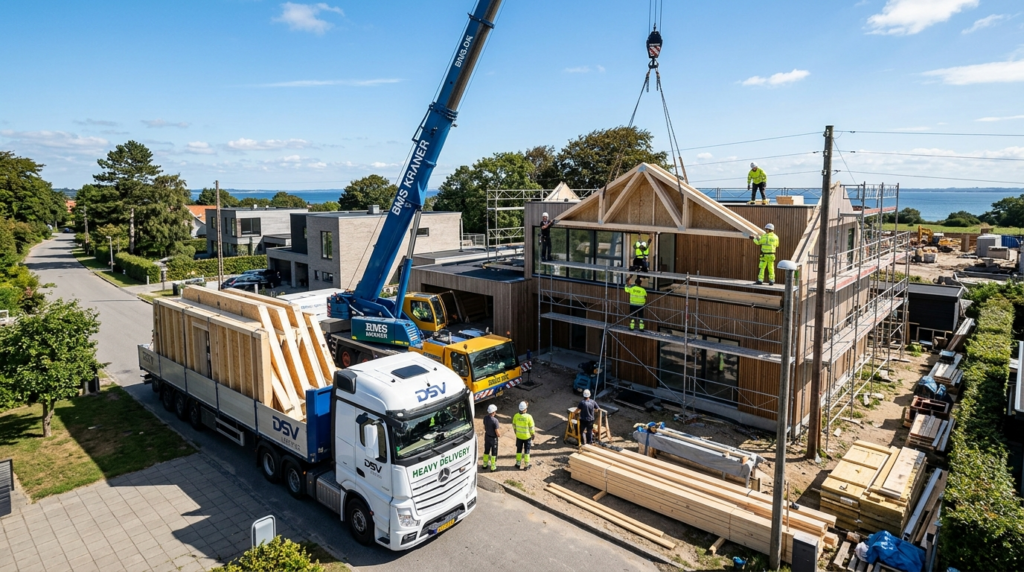 Wide angle shot of integrated heavy material delivery and cr