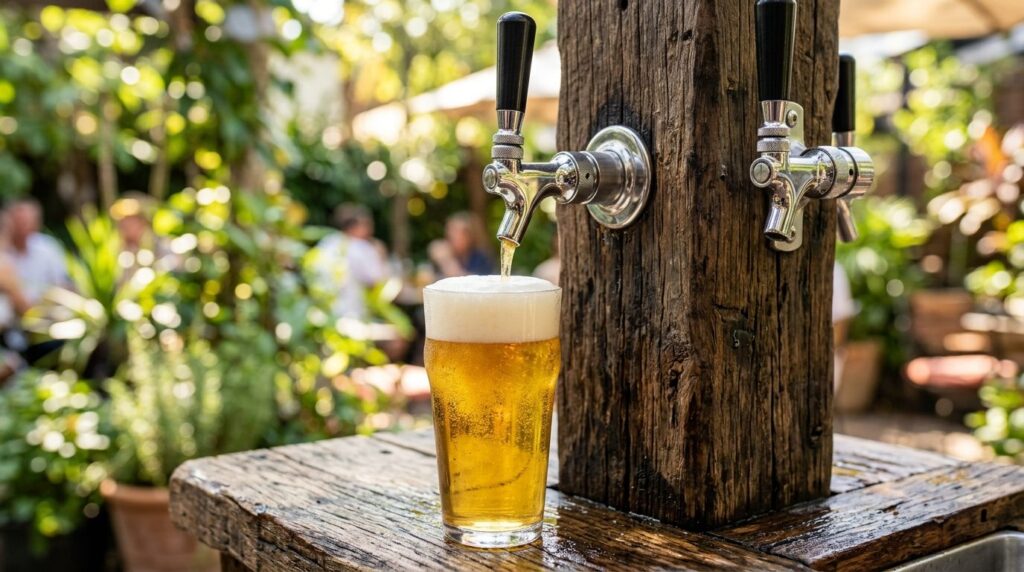 Close-up product shot of a professional draft beer tap syste