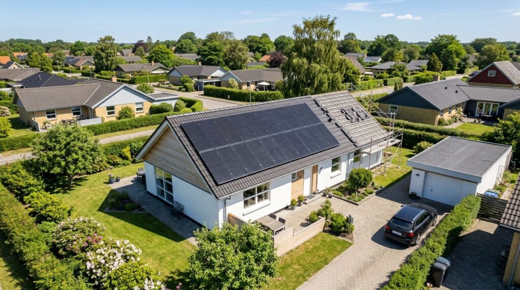 Aerial view of a residential property in Odense suburban are