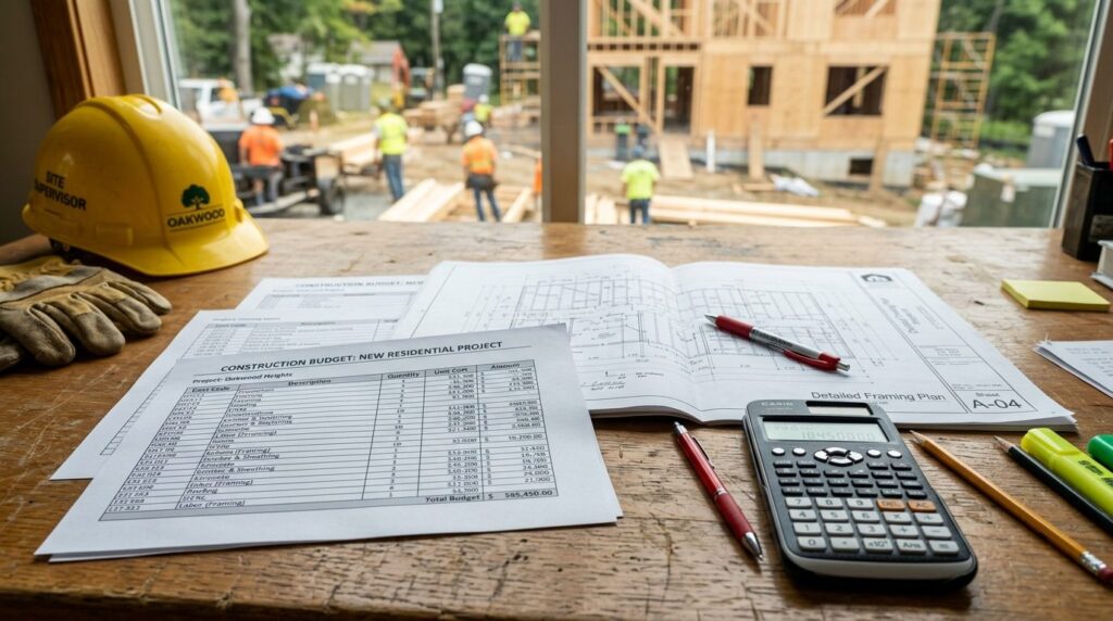 Close-up detailed shot of construction budget planning docum