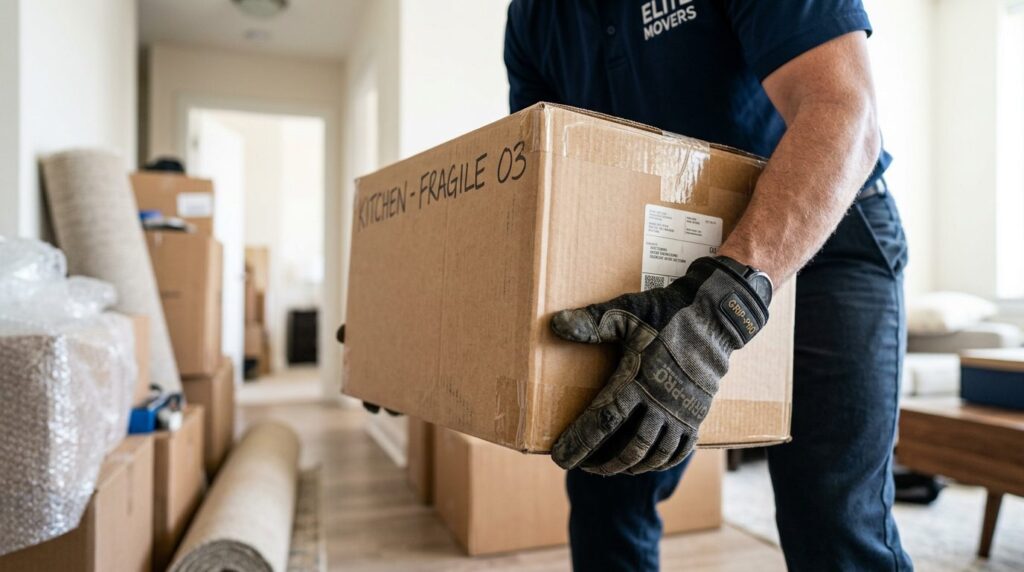 Close-up realistic photo of a professional moving mans hand