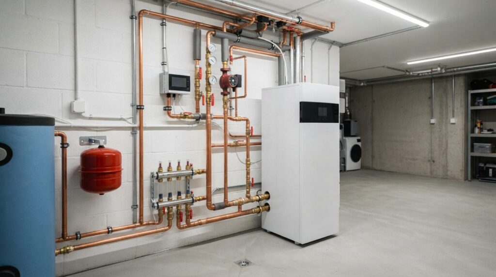 Professional interior photograph of a residential basement o
