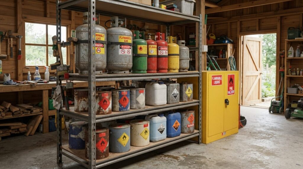 Detailed photorealistic image of a shed storage system showi