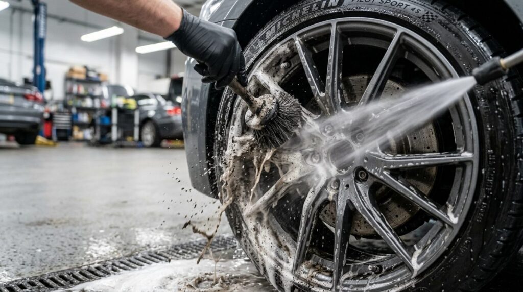 Detailed product photography: Brake dust and dirt particles 