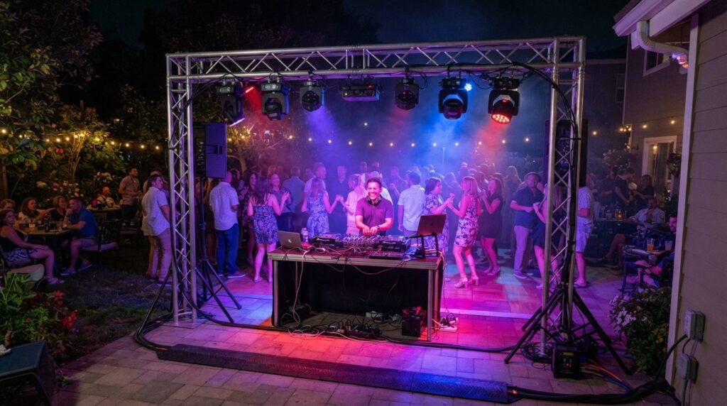 Professional photograph of an outdoor residential party in p